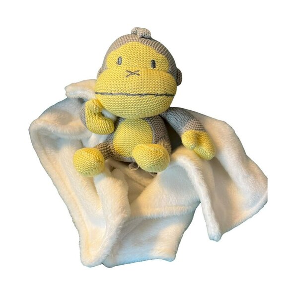 Baby Bum Monkey Duke Lovey Yellow Gray Plush Knitted Security Blanket Toy - Picture 3 of 7